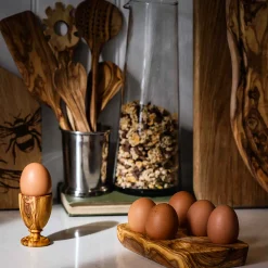 Naturally Med 6 Slot Olive Wood Egg Cup Holder Hot