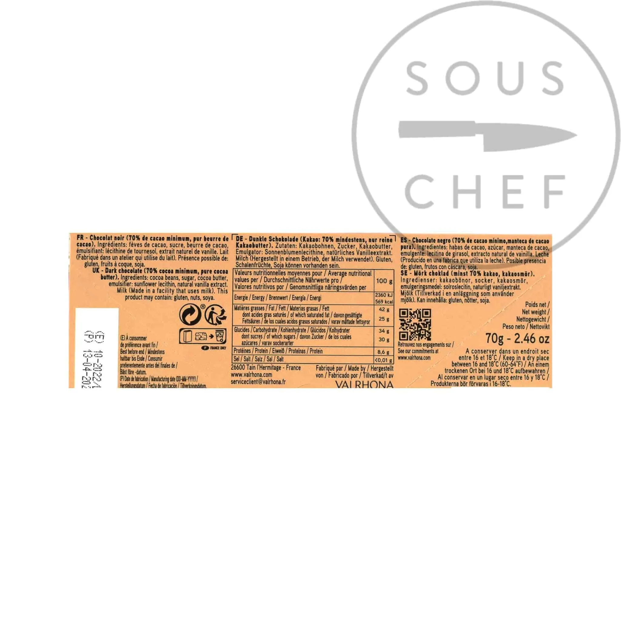 Valrhona Bar Dark Guanaja 70% Grand Cru - Origin Blend Sale