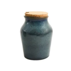 Ceramica Nicola Blue Glaze Salt Pot with Cork Lid New