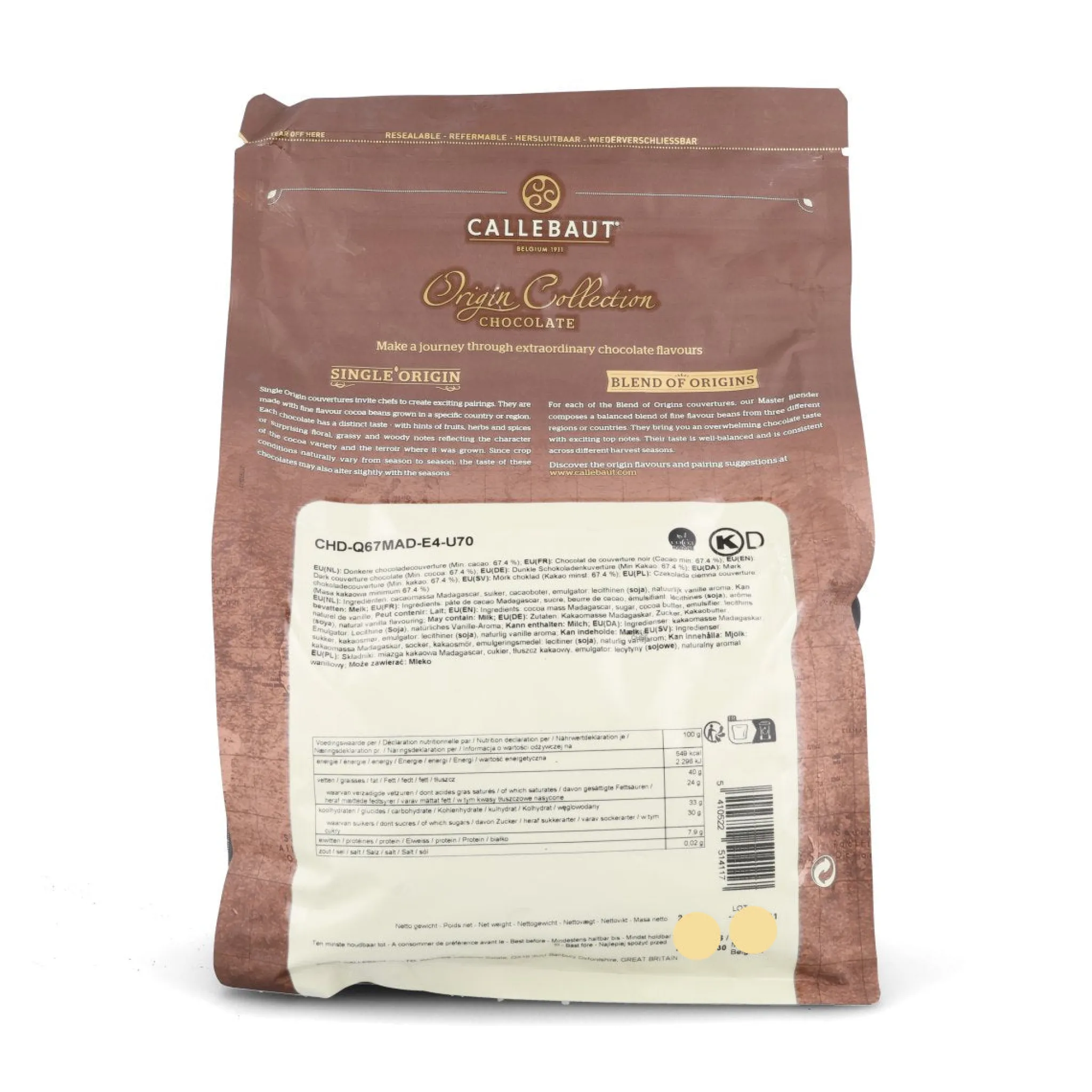 Callebaut Origin Madagascar 67.4% Dark Chocolate Chips, 2.5kg Clearance