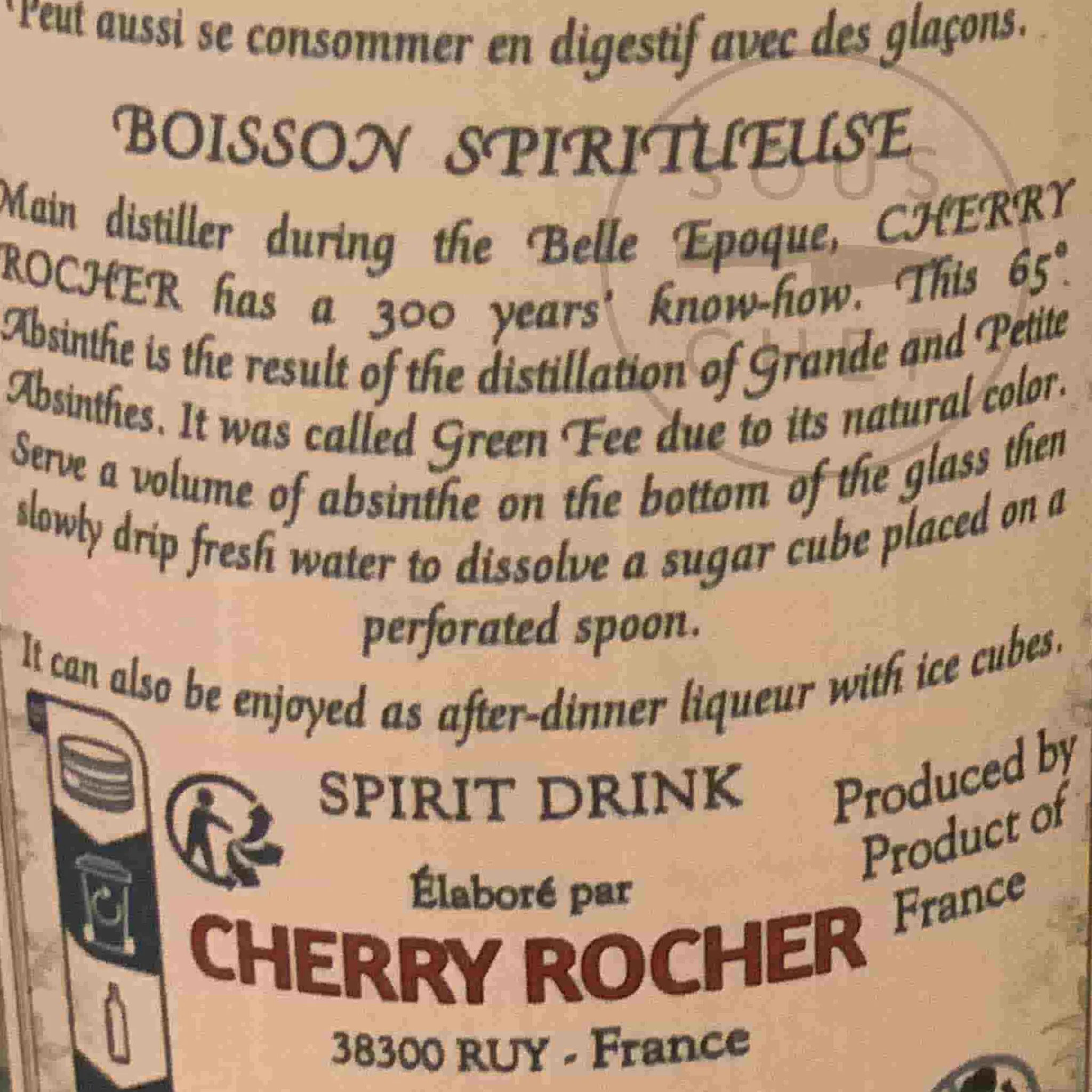 Distillerie du Perigord Cherry Rocher Green Absinthe Grand Or 65%, 350ml Best
