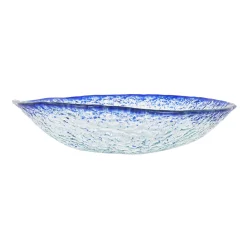 Turkish Tableware Cobalt Blue Rim Glass Serving Bowl, 25cm New