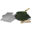 Cookut Lightweight Non-Stick 3 Piece Cookware Set with Detachable Handles, Green, BPA-Free Clearance