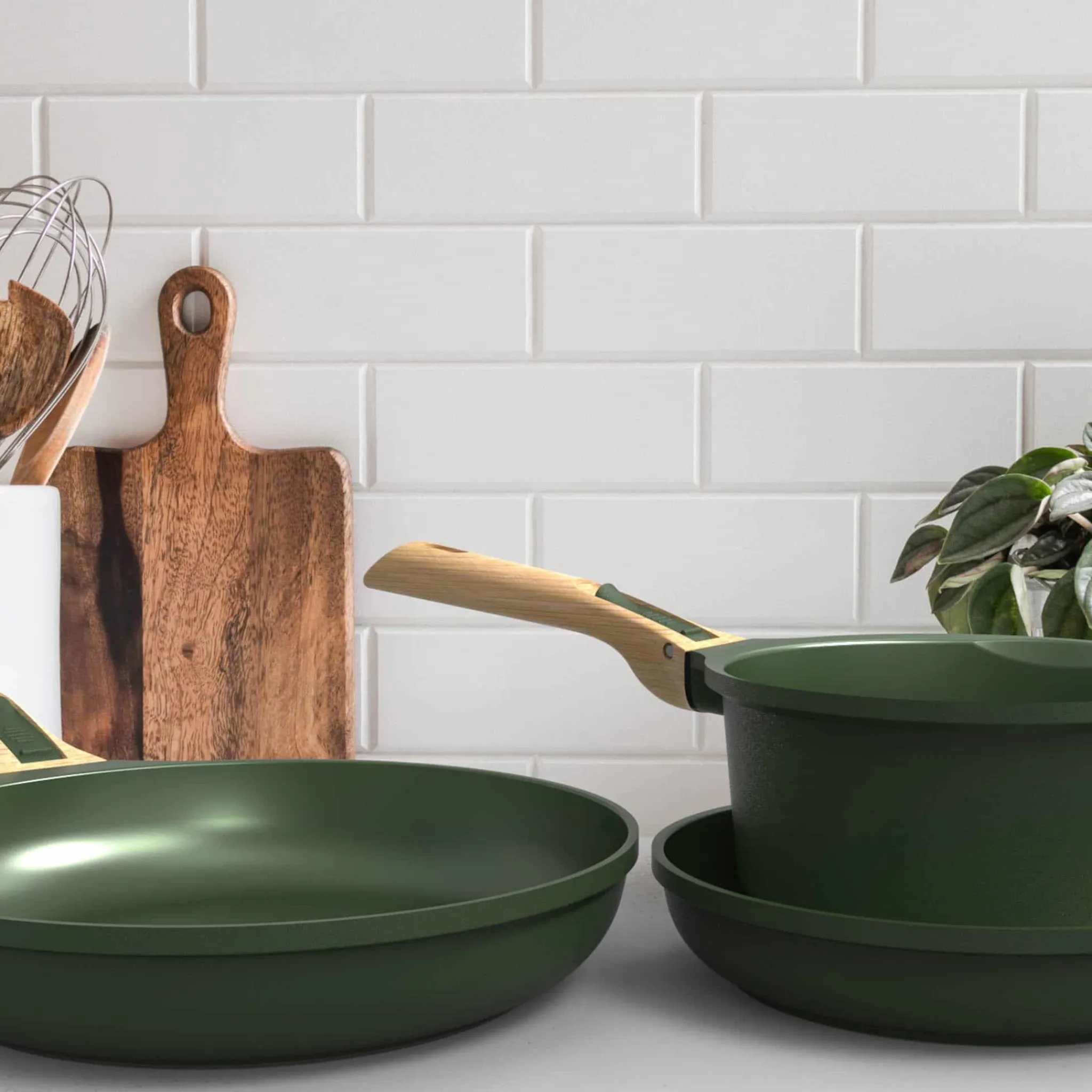 Cookut Lightweight Non-Stick 3 Piece Cookware Set with Detachable Handles, Green, BPA-Free Clearance