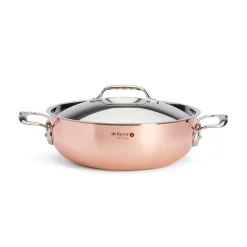 De Buyer Prima Matera Copper Curved Saute Pan with Lid & Stainless Steel Handle, 28cm New