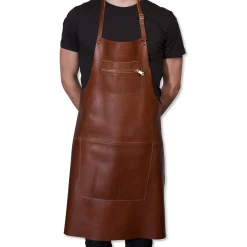 Dutchdeluxes Leather Zipper Apron in Classic Brown Hot