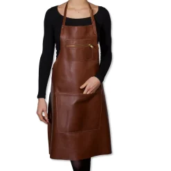 Dutchdeluxes Leather Zipper Apron in Classic Brown Hot