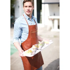 Dutchdeluxes Leather Zipper Apron in Classic Brown Hot