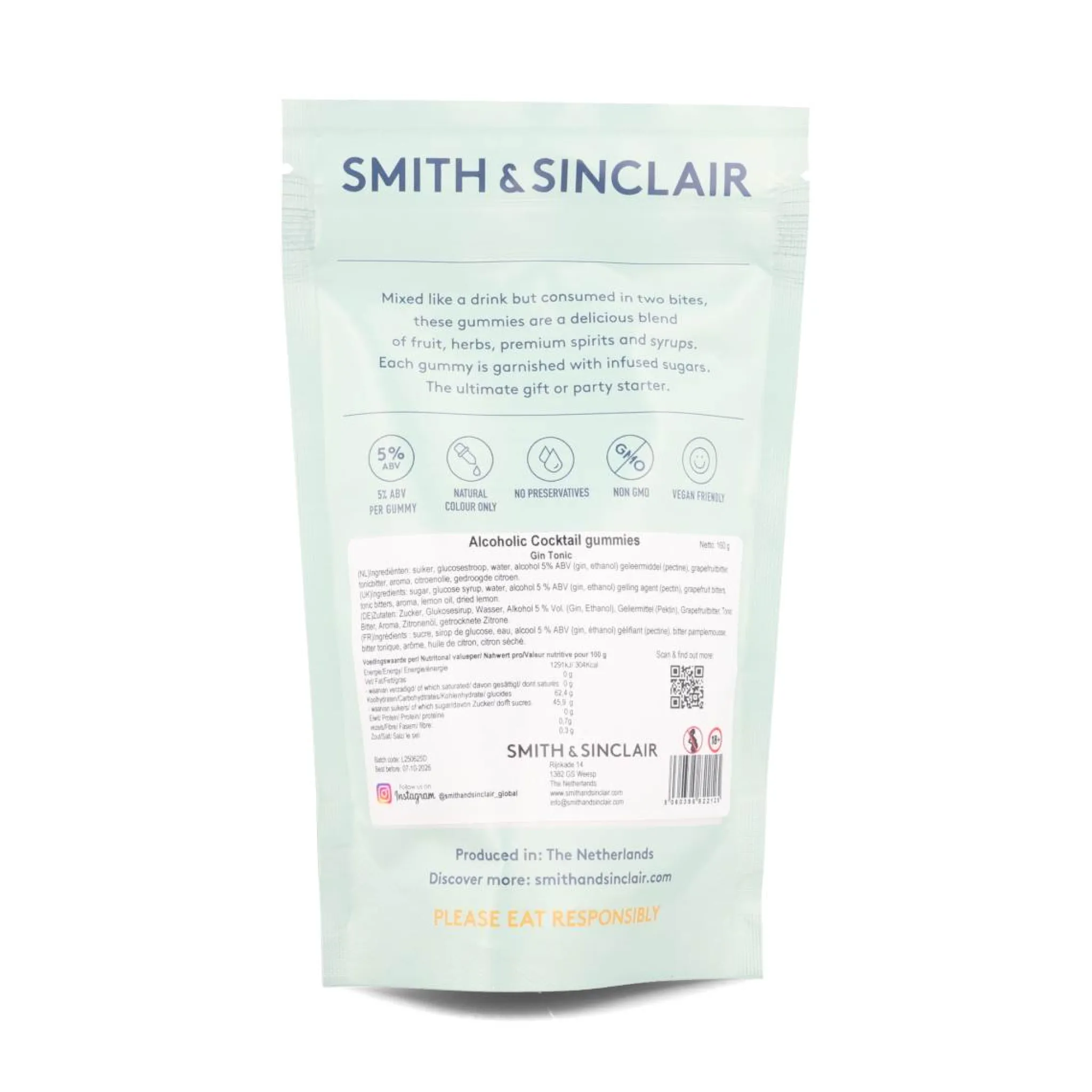Smith & Sinclair Gin & Tonic 5V Alcoholic Cocktail Jelly Sweets, 160g Clearance