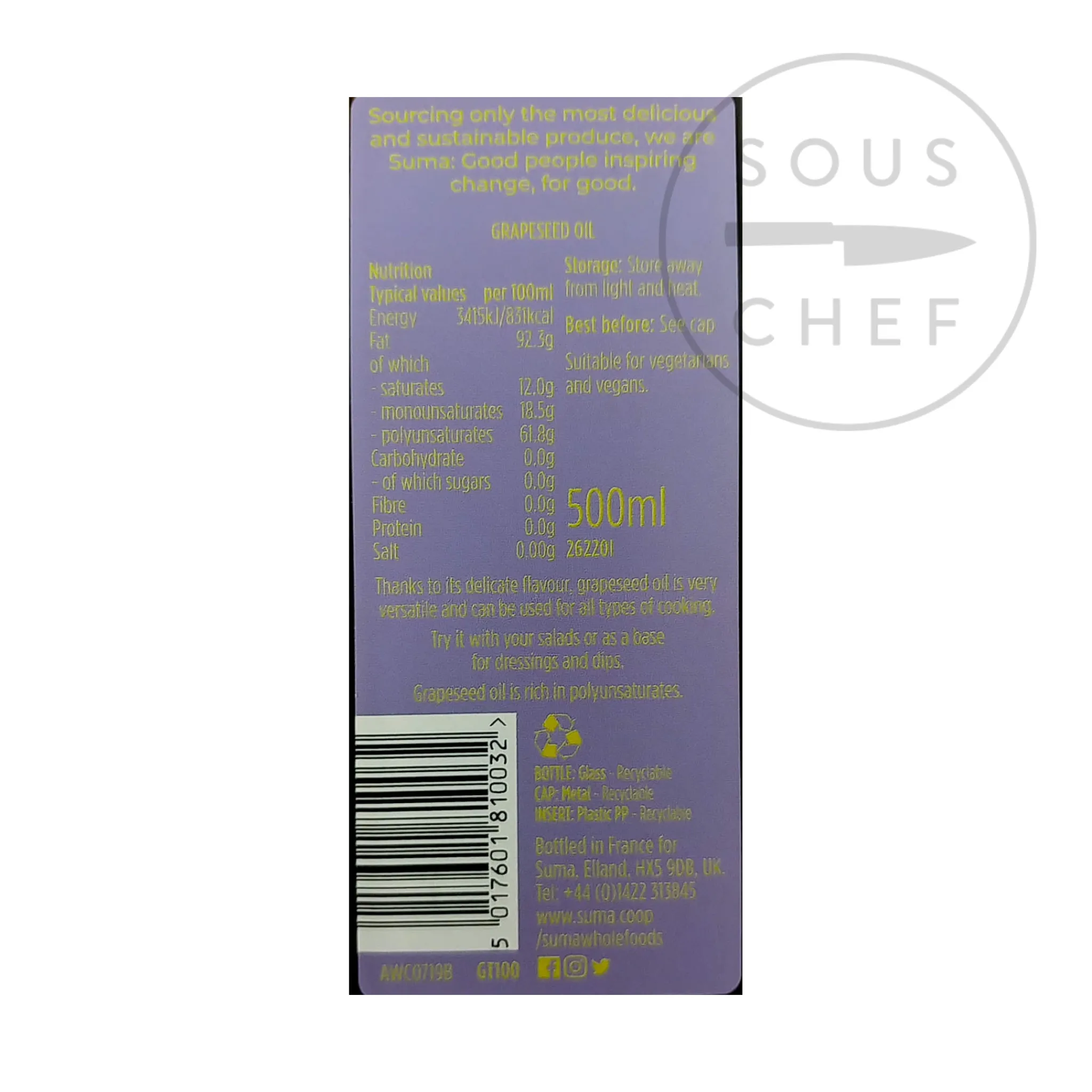 Suma Grapeseed Oil, 500ml Hot