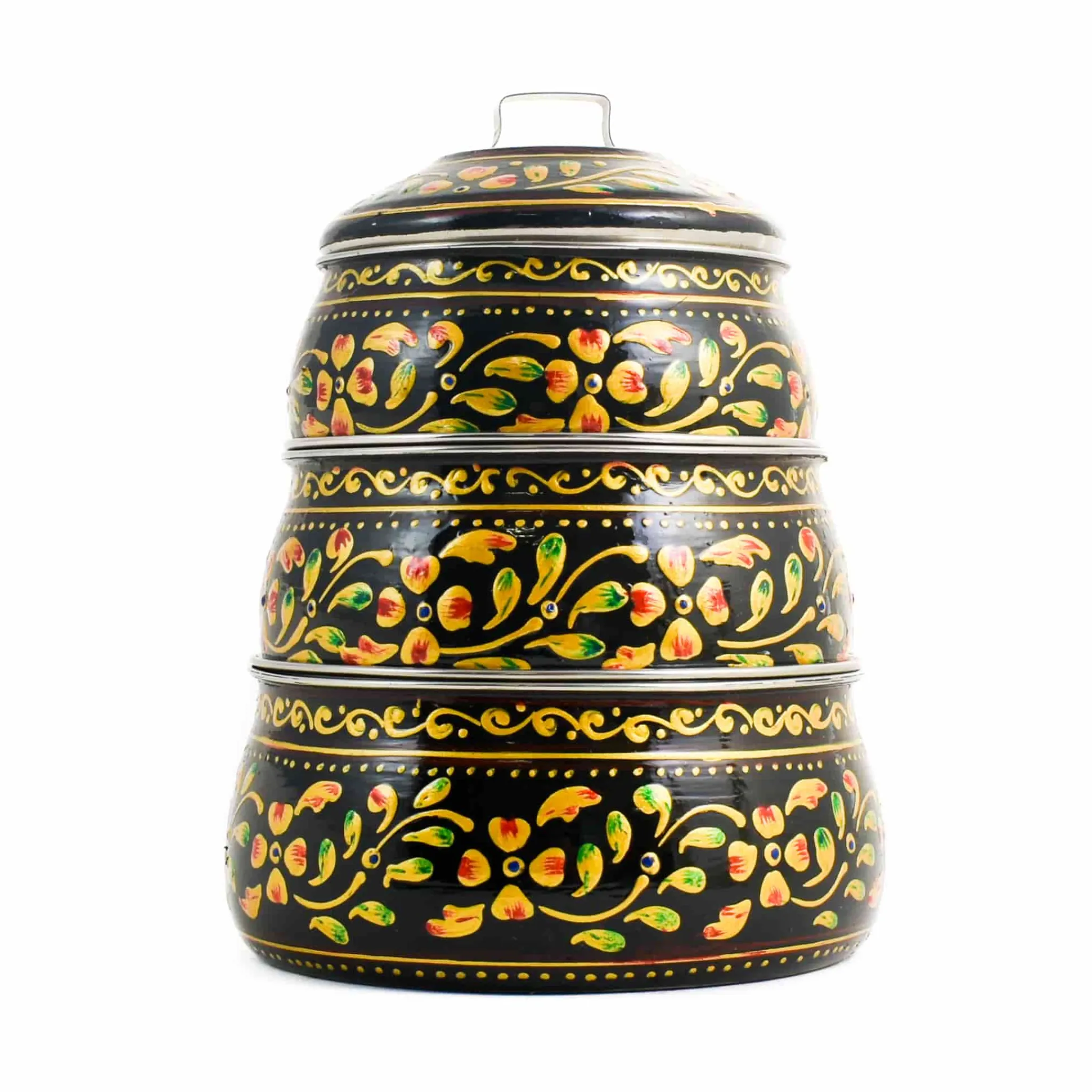 Indian Tiffin Hand Painted Three Tier Black Tiffin Tin, 1.5 Litre Outlet