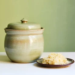 Sauerkraut Pots Handmade Stoneware Fermenting Crock in Green 2 litre New