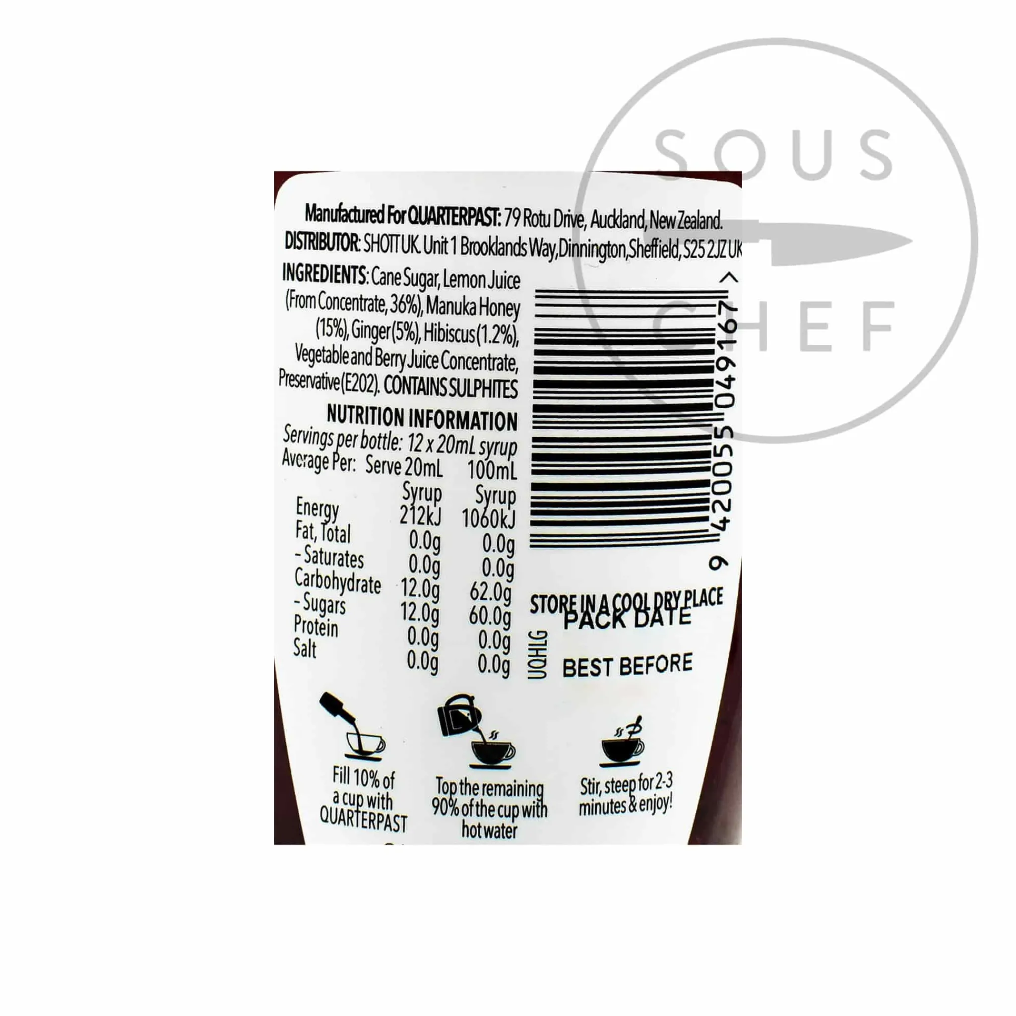 Quarterpast Hibiscus Ginger & Manuka Honey Real Fruit Infusion, 250ml Discount