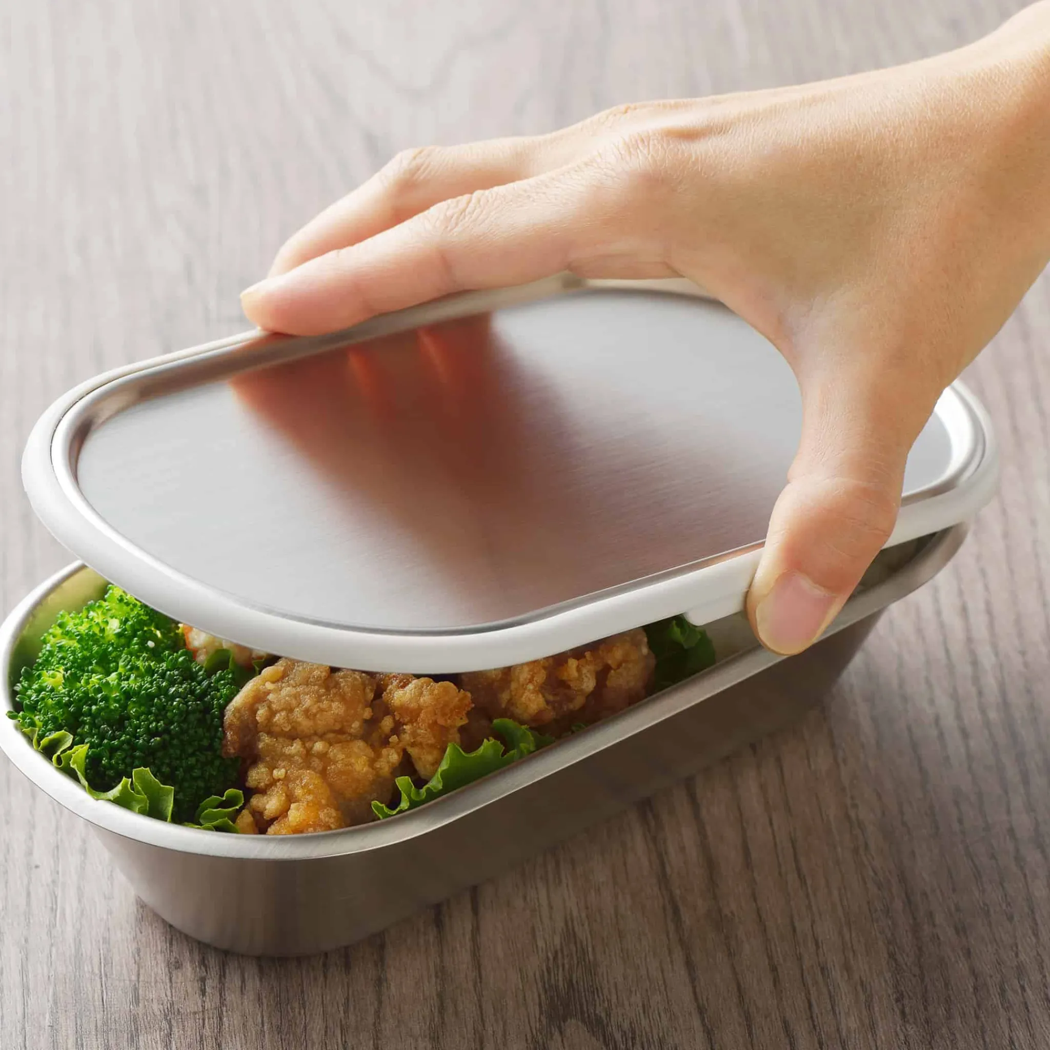 Aikata Japanese Grey Rim Stainless Steel Lunch Box, 21x11cm New