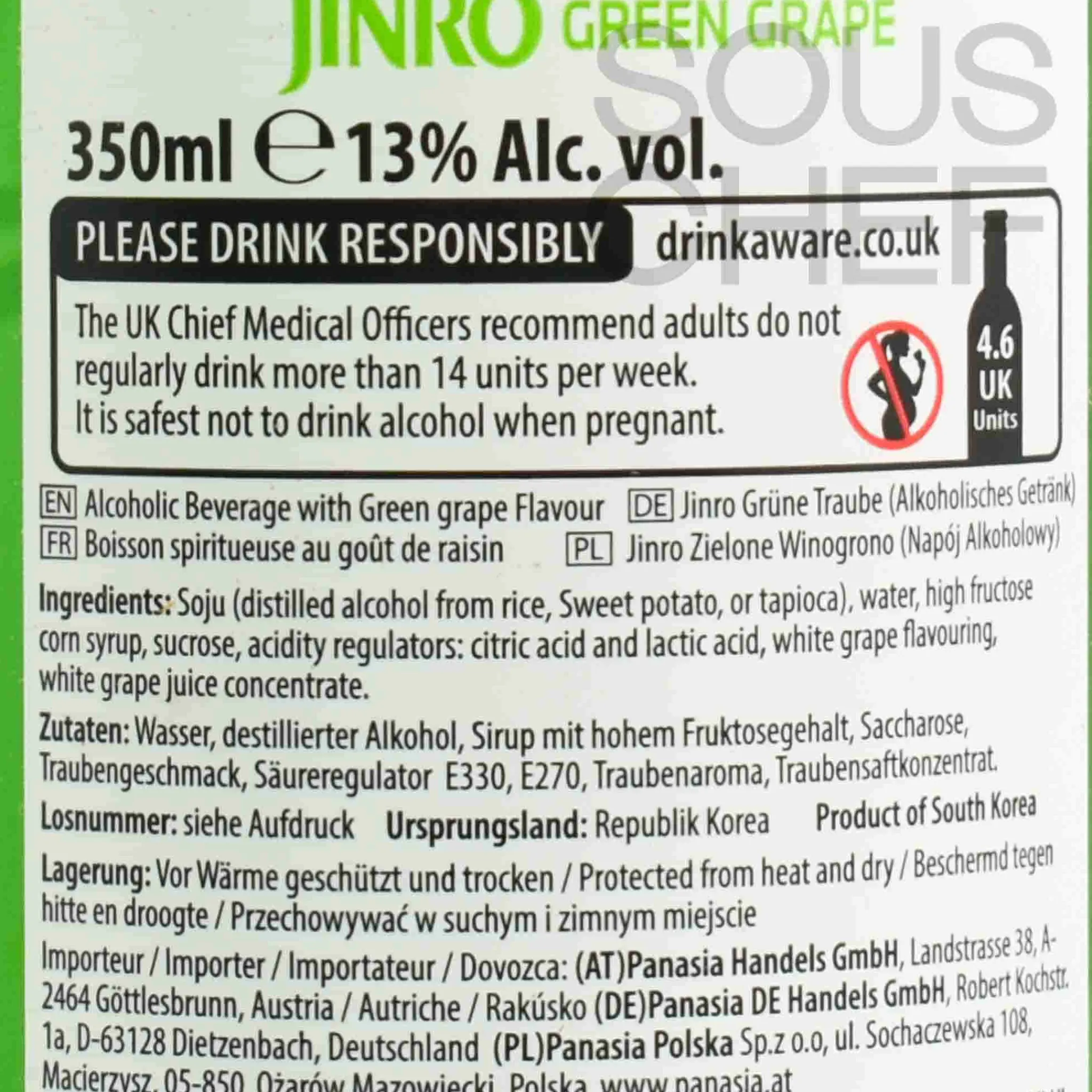 Jinro Chamisul Green Grape Soju 13V, 350ml Clearance
