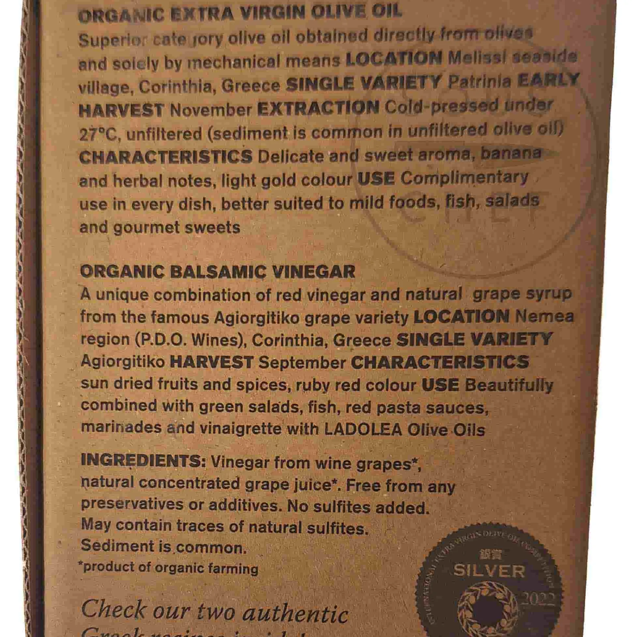 Ladolea Set of 2 Organic Greek Extra Virgin Olive Oil & Sweet Vinegar, 80ml Sale