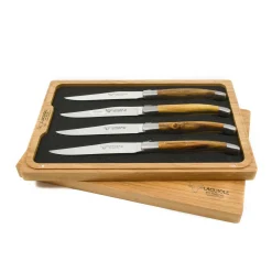 Laguiole en Aubrac Set of 4 Full Handle Steak Knives, Pistachio Wood Outlet