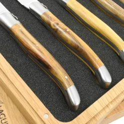 Laguiole en Aubrac Set of 4 Full Handle Steak Knives, Pistachio Wood Outlet