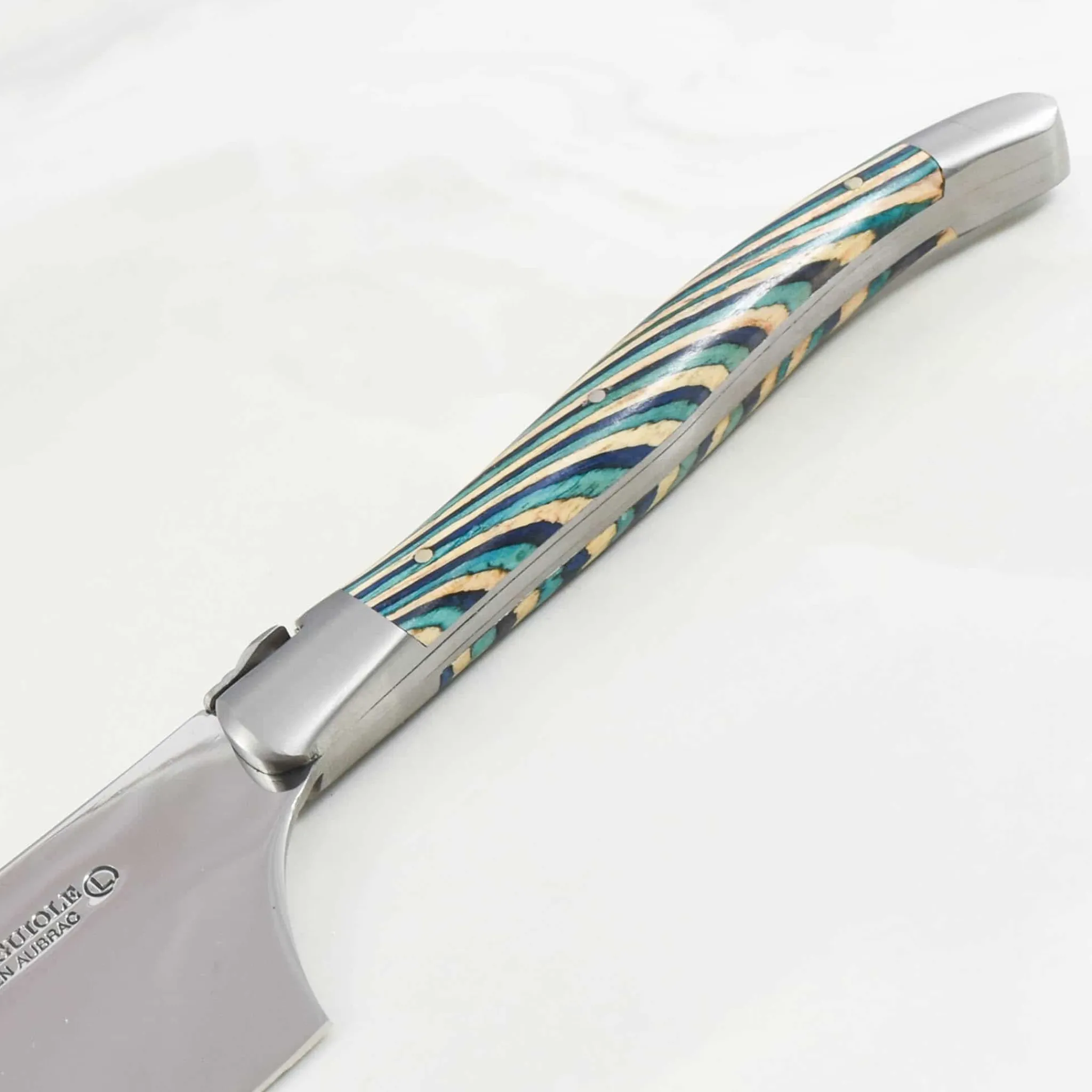 Laguiole en Aubrac Turquoise Hard Cheese Knife, Striped Wood Discount