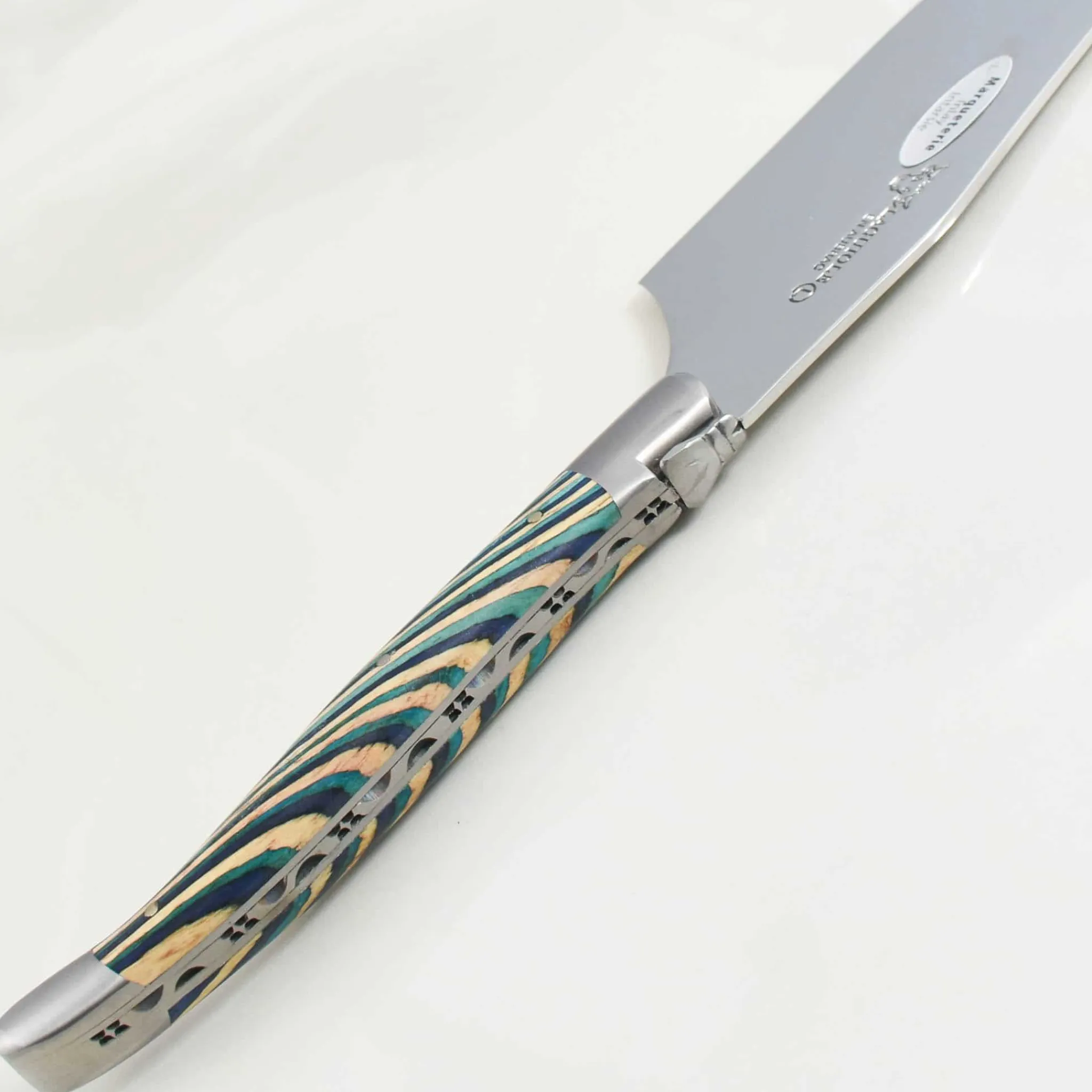 Laguiole en Aubrac Turquoise Hard Cheese Knife, Striped Wood Discount