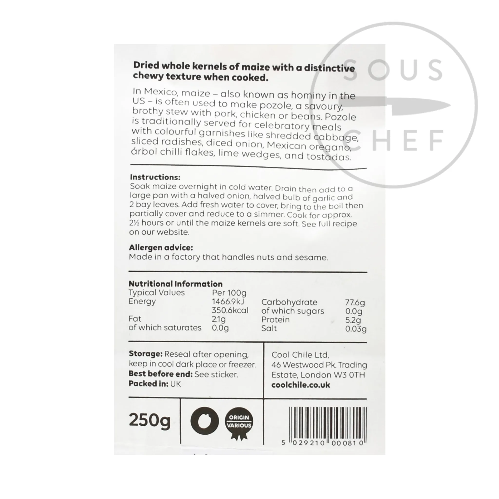 Cool Chile Co Maize for Pozole, 250g Outlet