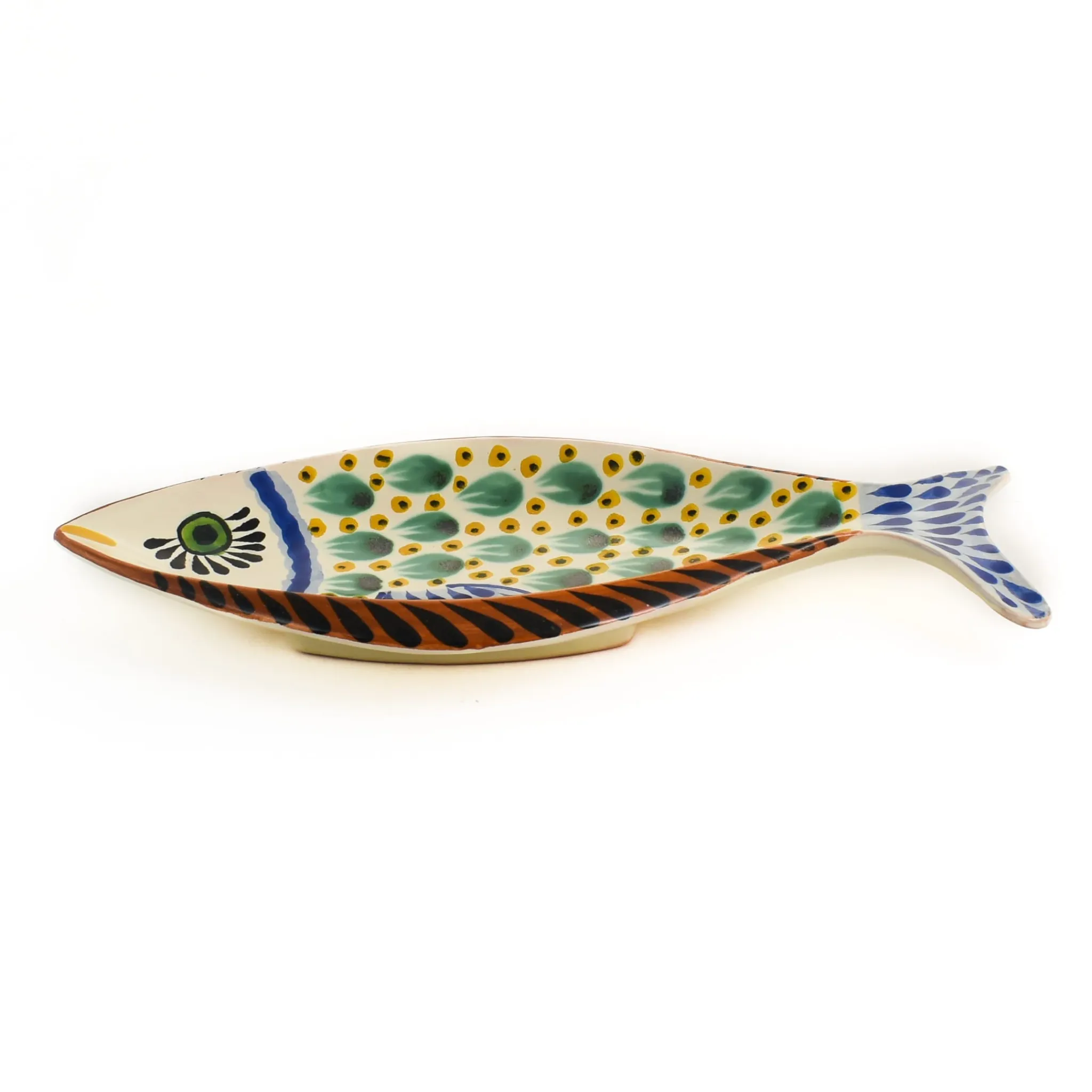 Gorky Pottery Mexican Hand Painted Green Fish Serving Dish, 14x25cm Discount