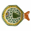 Gorky Pottery Mexican Hand Painted Green & Yellow Fish Dish, 14x19cm Clearance