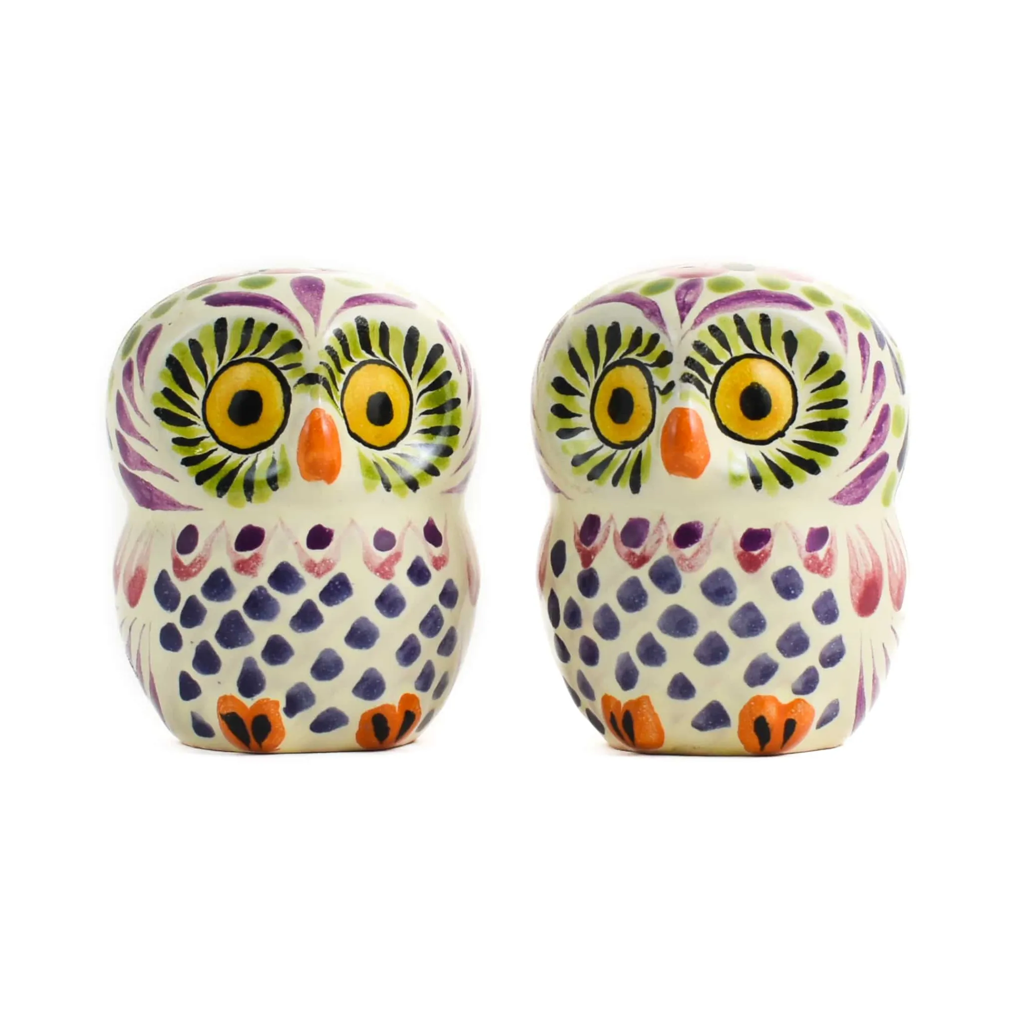 Gorky Pottery Mexican Hand Painted Purple Owl Salt & Pepper Shaker Set Sale