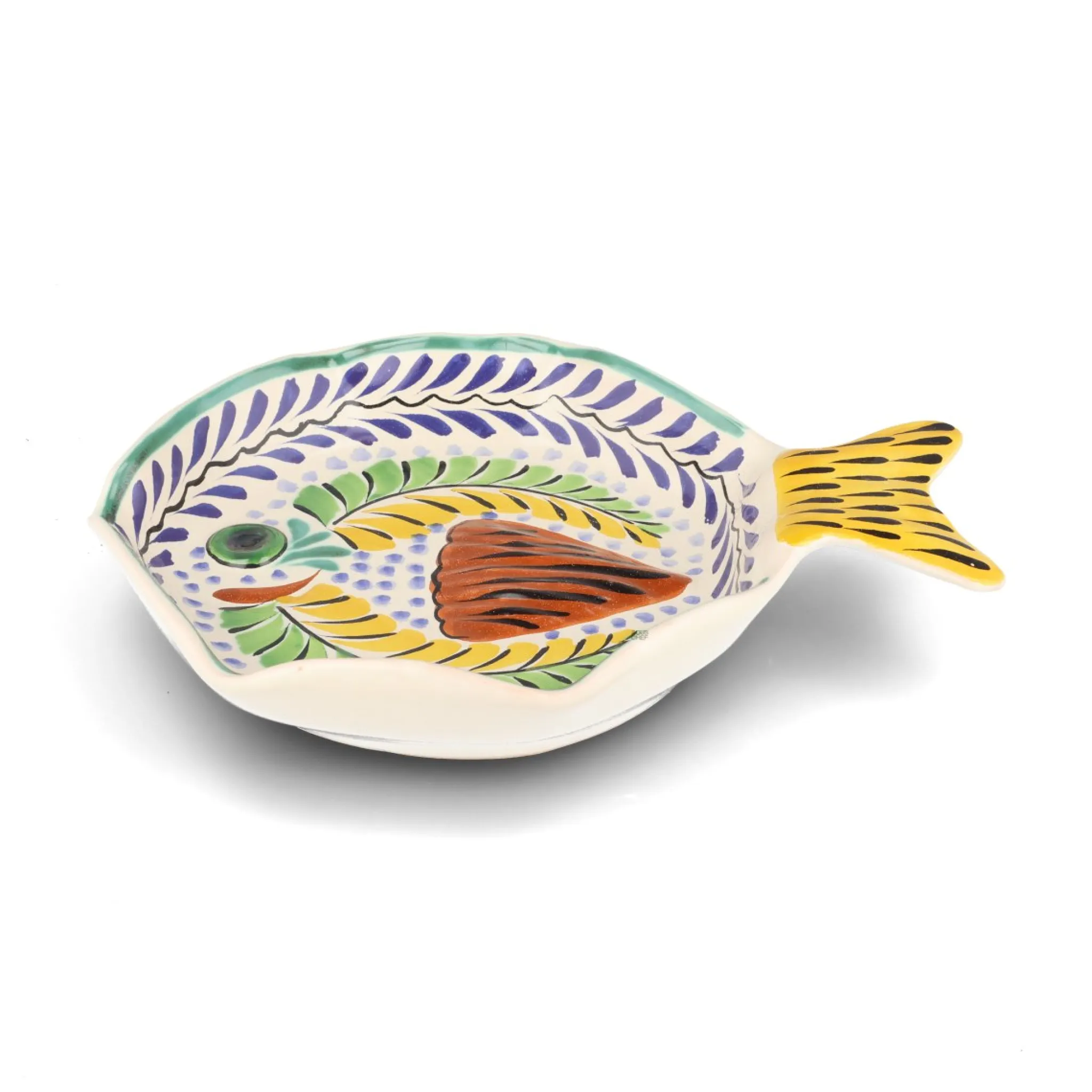 Gorky Pottery Mexican Hand Painted Yellow & Blue Fish Dish, 25.5cm Best