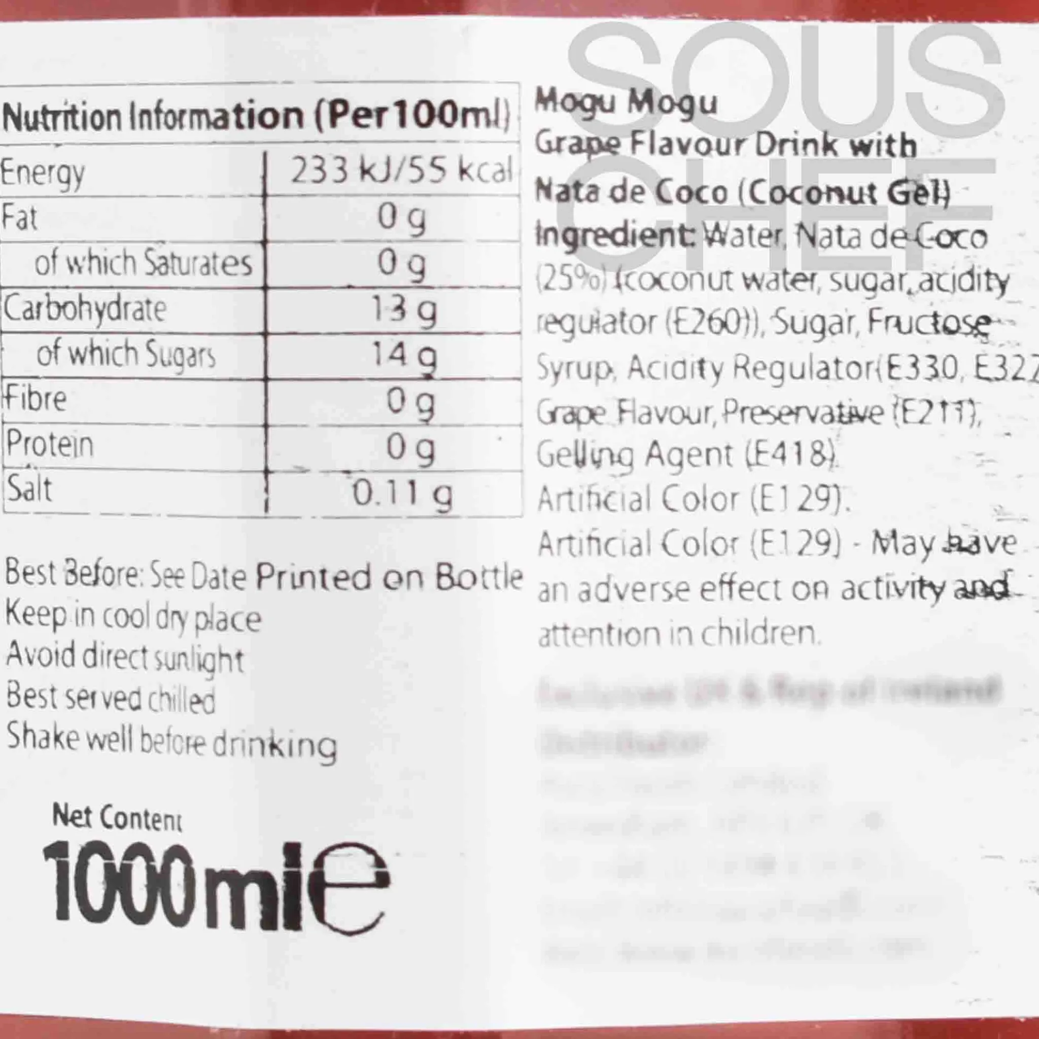 Mogu Mogu Nata De Coco Grape Drink, 1 Litre