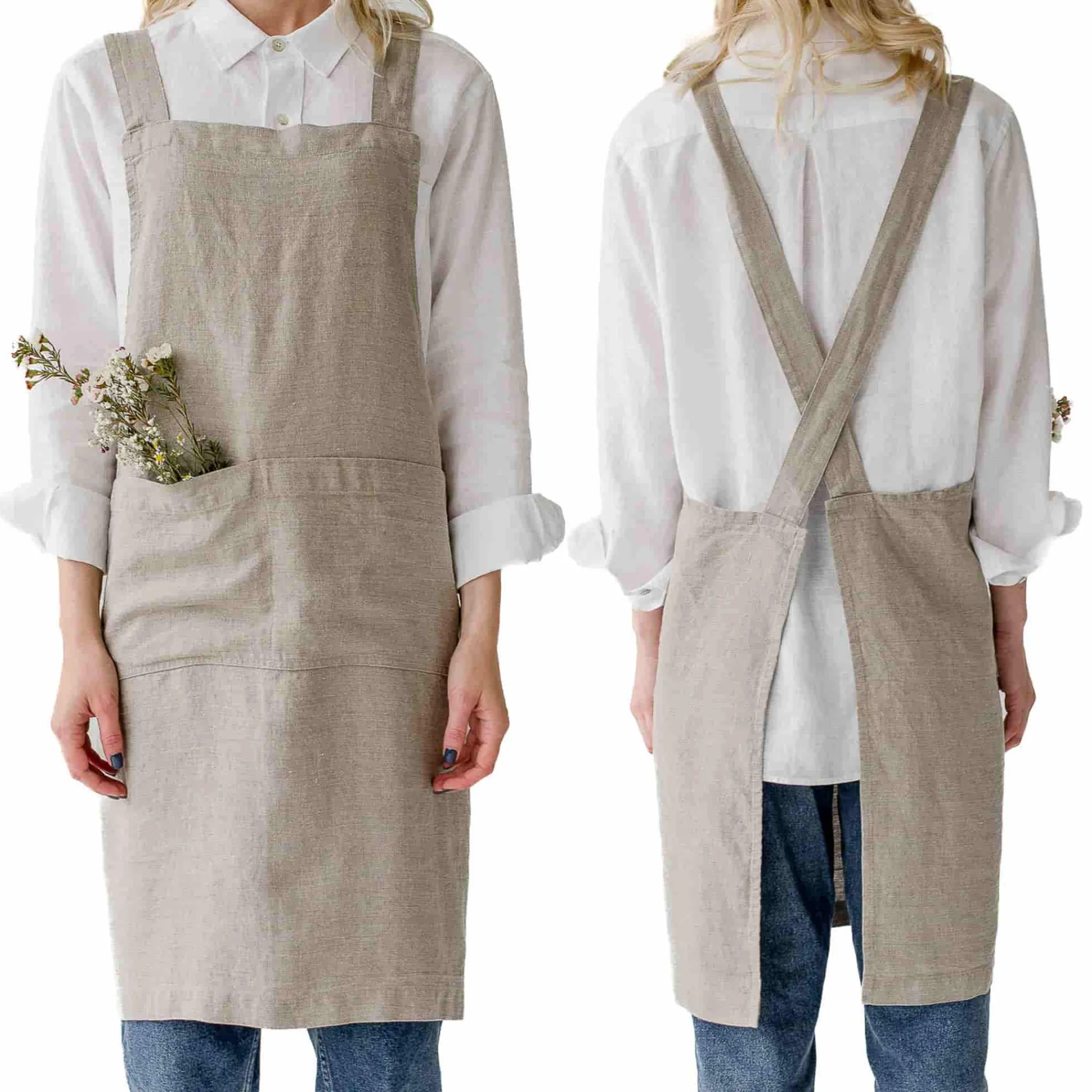 Linen Tales Natural Crossback Linen Apron Clearance