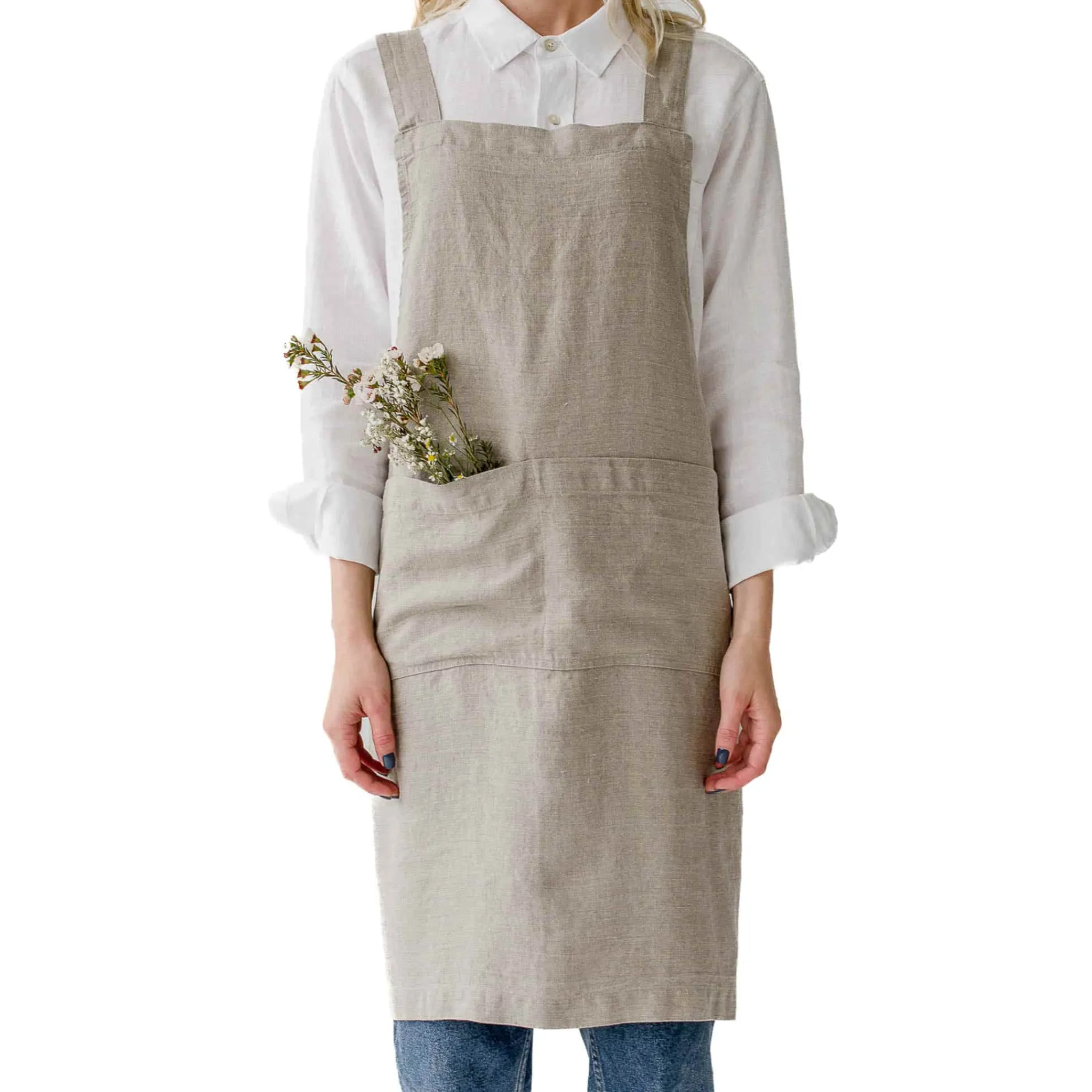 Linen Tales Natural Crossback Linen Apron Clearance