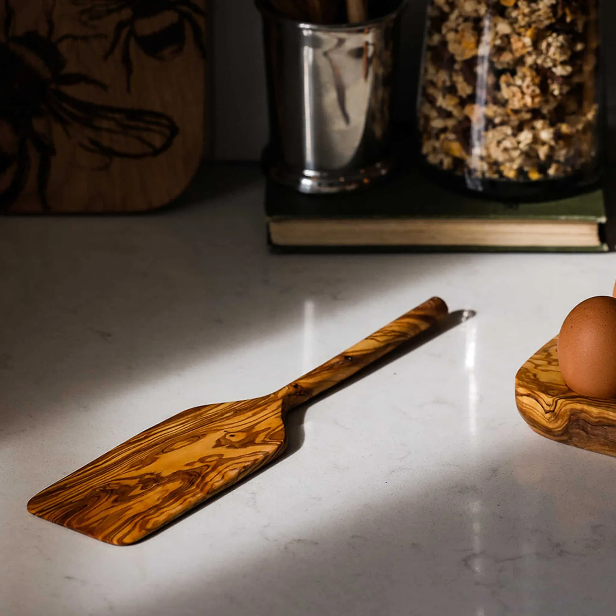 Naturally Med Olive Wood Long Spatula, 30cm New