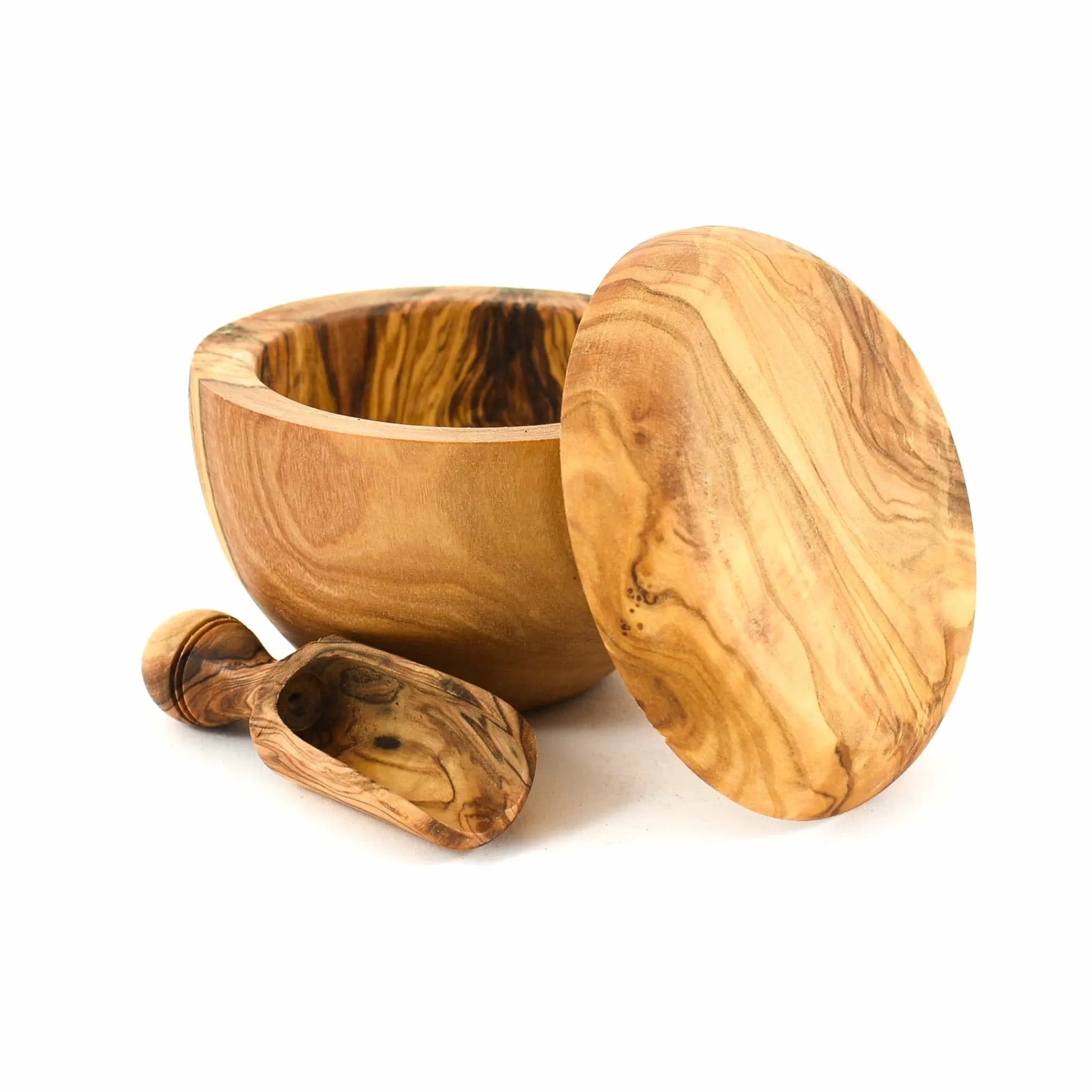 Naturally Med Olive Wood Salt Pot and Scoop Set Outlet