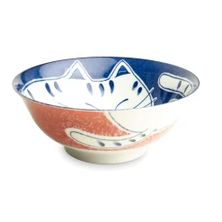Emro Aziatica Orange Lucky Cat Japanese Ramen Bowl, 21cm Clearance