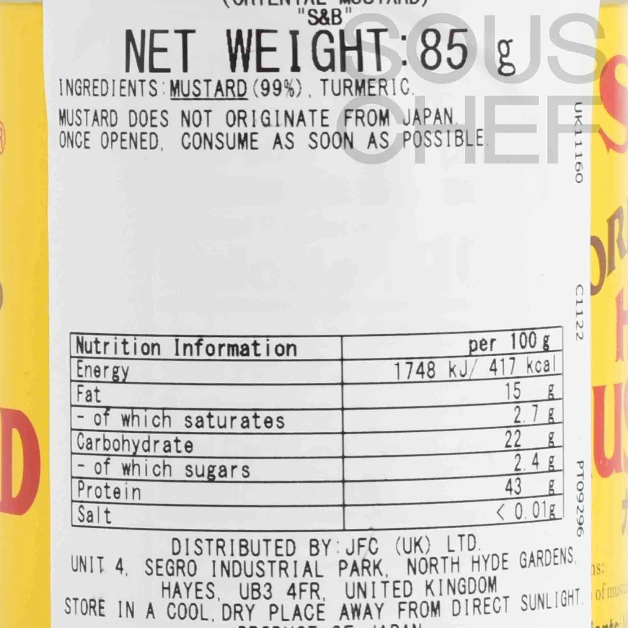 S&B Oriental Hot Mustard Powder, 85g