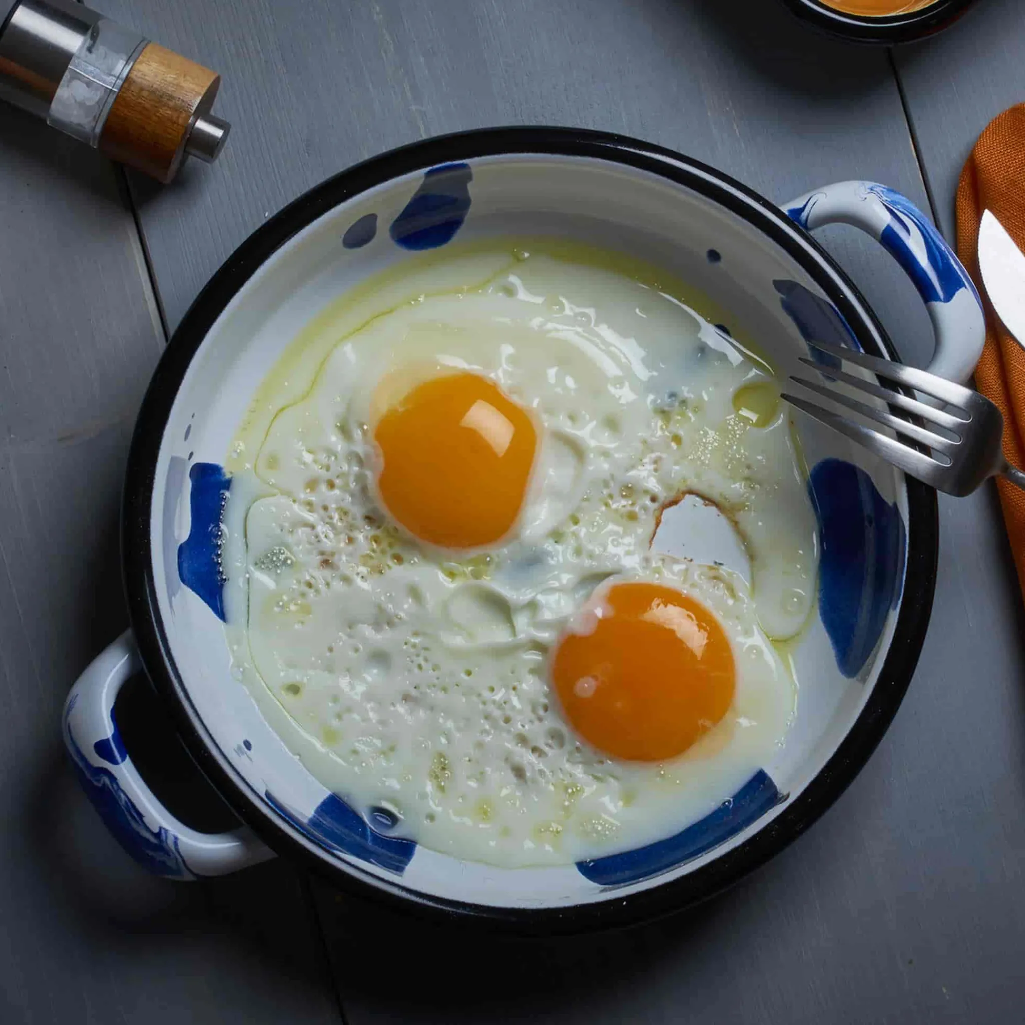 Kapka Enamel Paintstroke Enamel Frying Pan, Blue & White, 18cm Discount