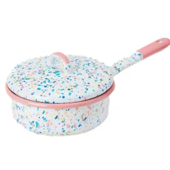 Kapka Enamel Pink Dot Enamel Saute Pan with Lid, 16cm New