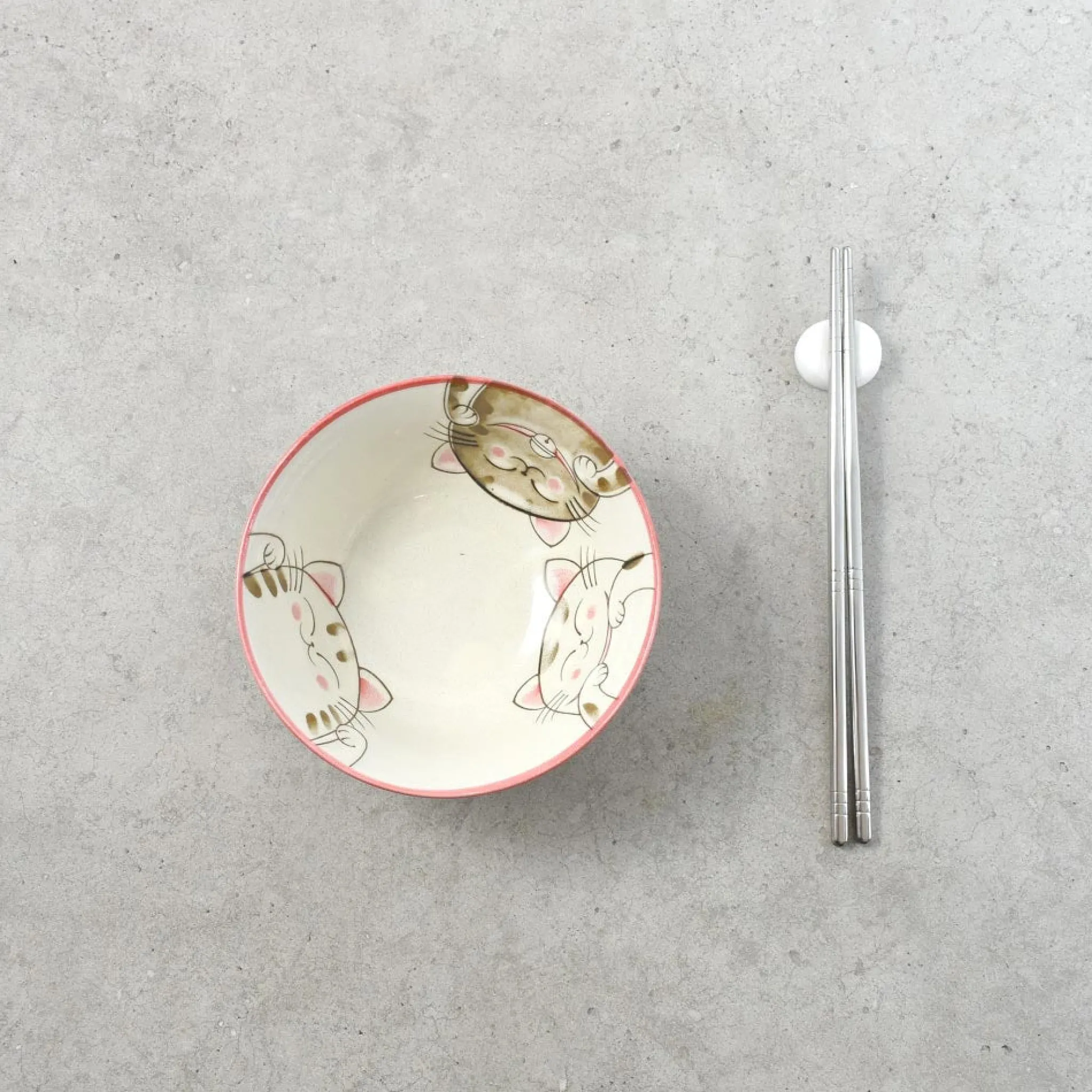Kiji Stoneware & Ceramics Pink Lucky Cat Japanese Noodle Bowl, 15cm Hot