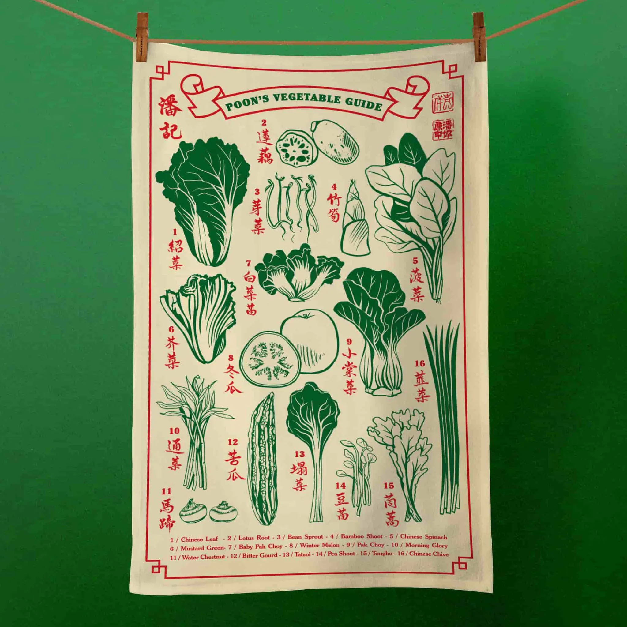 Poon's London Vegetable Guide Tea Towel New
