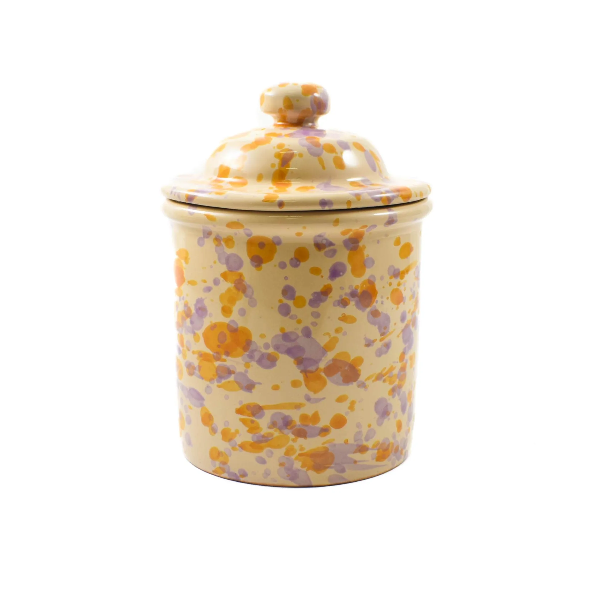 Puglia Handmade Puglia Lilac and Yellow Splatter Storage Jar, 15cm Clearance