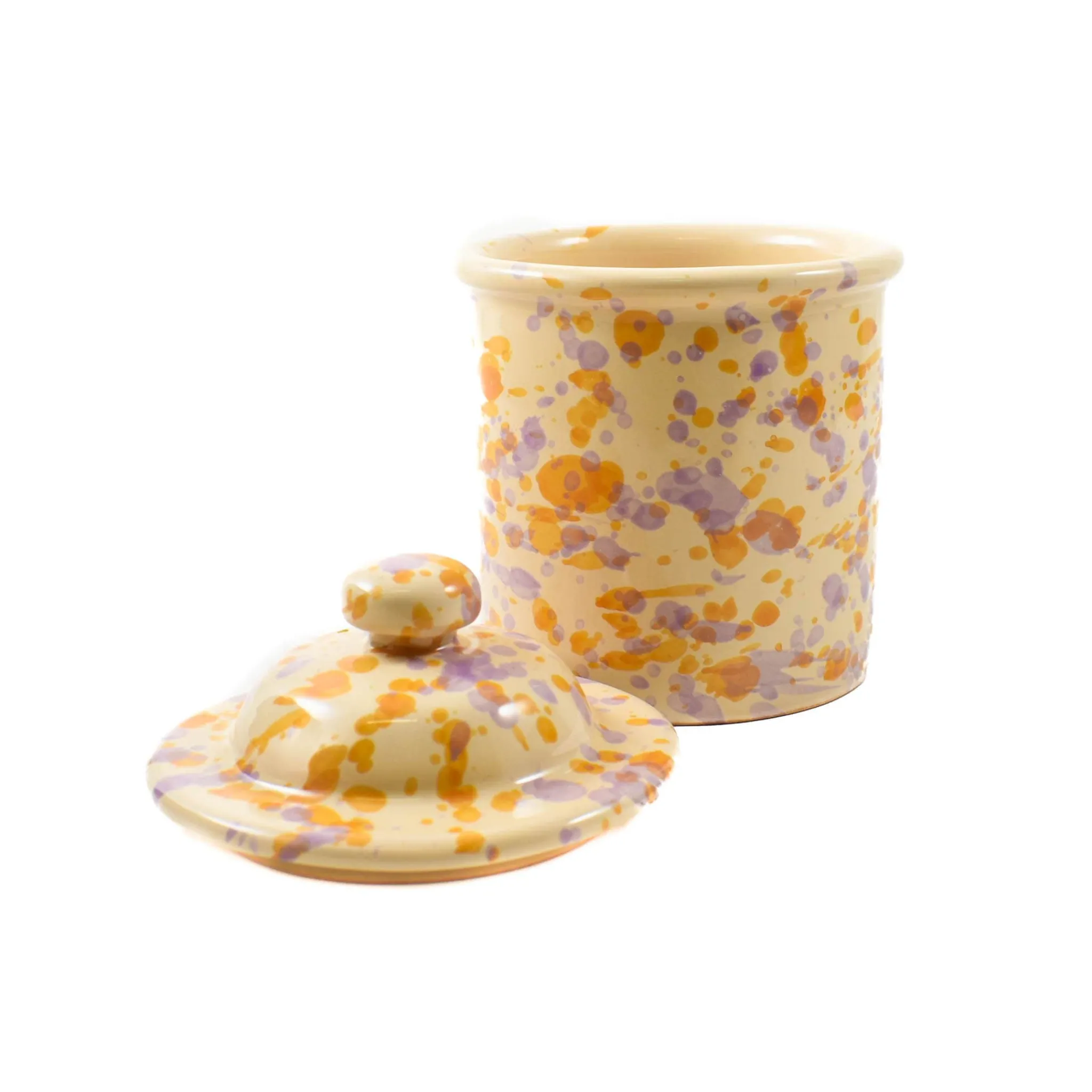 Puglia Handmade Puglia Lilac and Yellow Splatter Storage Jar, 15cm Clearance