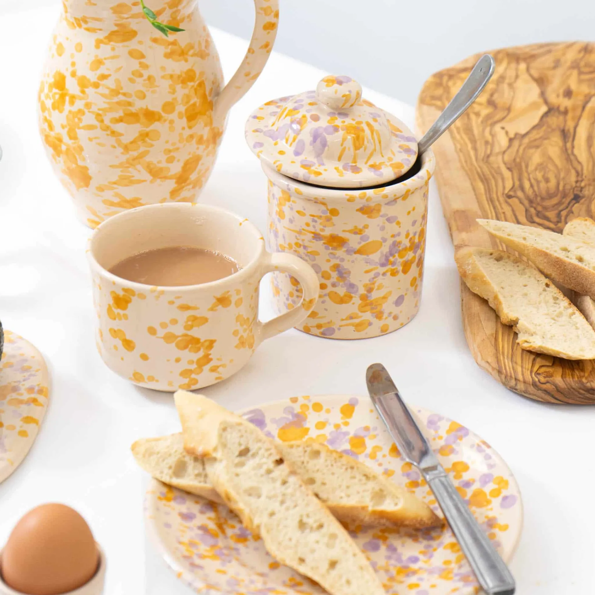 Puglia Handmade Puglia Lilac and Yellow Splatter Storage Jar, 15cm Clearance