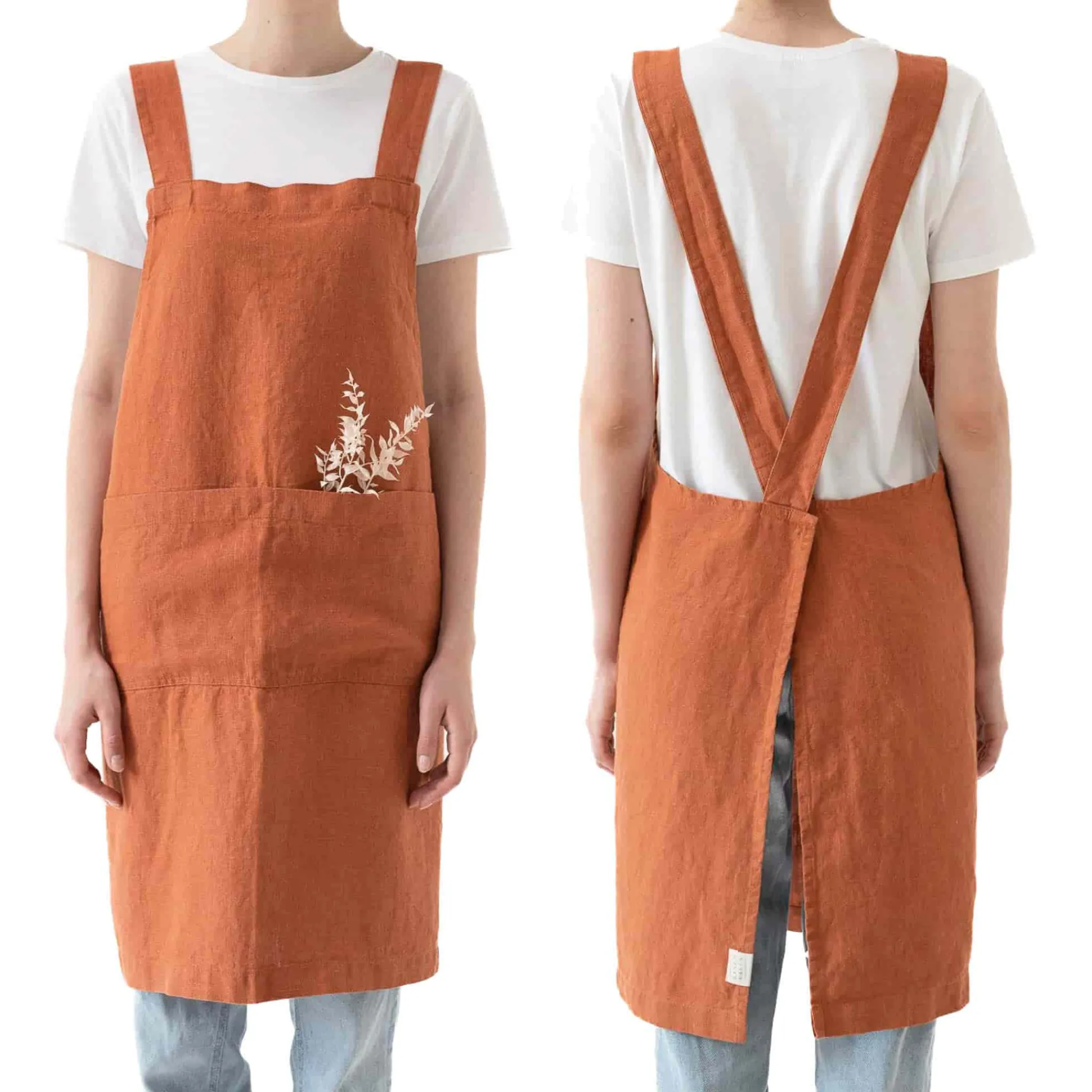 Linen Tales Rust Crossback Linen Apron Clearance