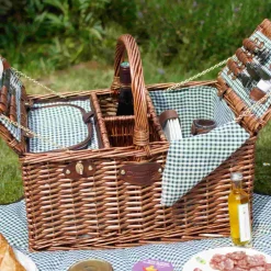 Les Jardin de la Comtesse Saint-Germain Green Gingham Picnic Basket, 4 Person Best