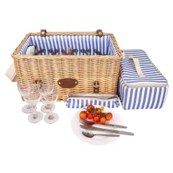 Les Jardin de la Comtesse Saint-Malo Blue Striped Picnic Basket with Table, 4 Person Clearance