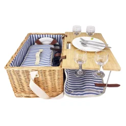 Les Jardin de la Comtesse Saint-Malo Blue Striped Picnic Basket with Table, 4 Person Clearance