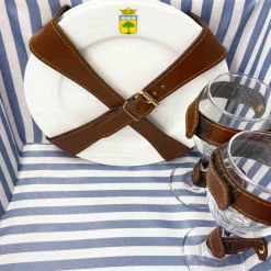 Les Jardin de la Comtesse Saint-Malo Blue Striped Picnic Basket with Table, 4 Person Clearance