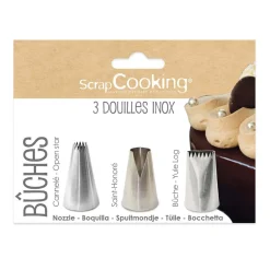 Carambelle Scrap Cooking Set of 3 Stainless Steel Yule Log Piping Nozzles Discount