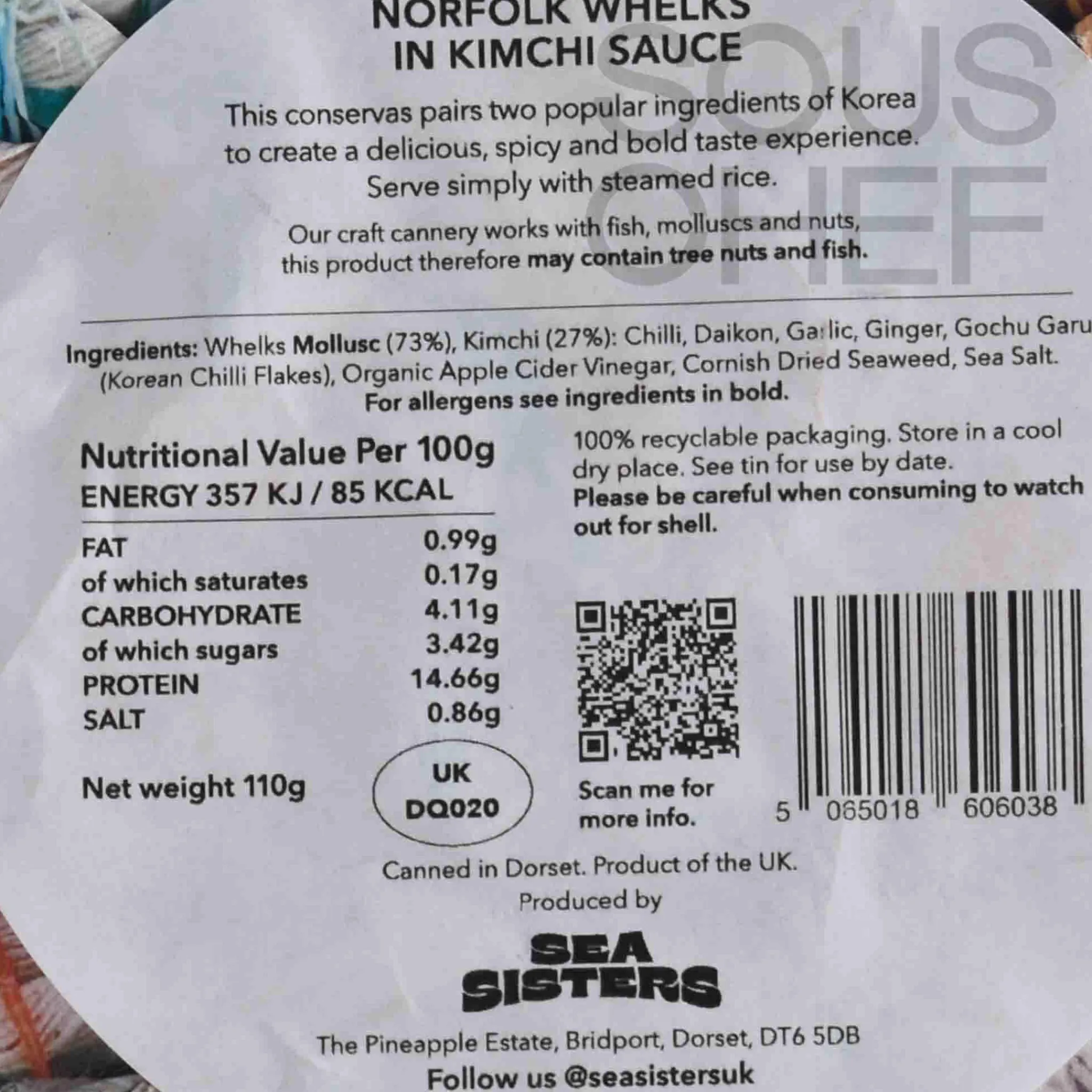 Sea Sisters Tinned Norfolk Whelks in Kimchi Sauce, 110g Discount